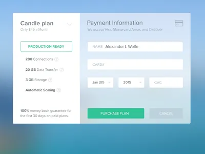 Payment Form credit card form modal upgrade