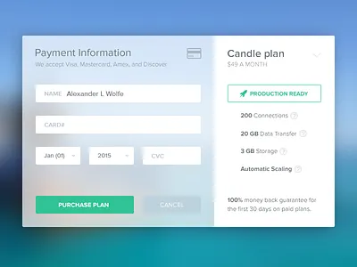 Upgrade Form credit card form modal upgrade
