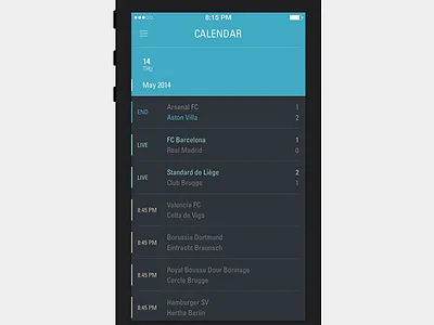 Goalstrm Calendar app clean design fans flat football freebie goalstrm layout soccer