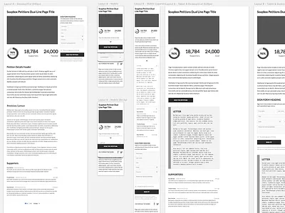 Soapbox Petitions Responsive Wireframes advocacy component design joomla nonprofit petition sketchapp ui uix web wire wireframe