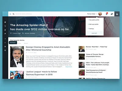Movie news dashboard dashboard movie news sidebar spiderman