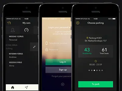 Parking app app car dark design ios ios7 login mobile parking profil profile