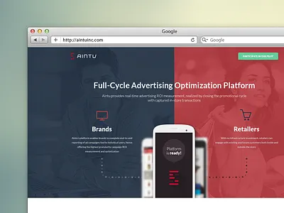 Aintu blue flat minimal modern one page red retailer shop shopping ui web www