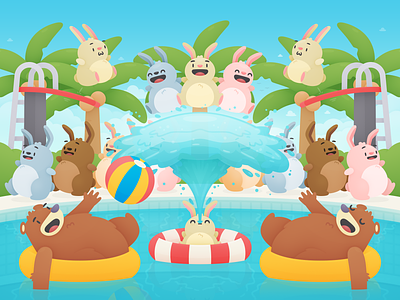 Deal Drops - Summer Hero beach bears bunnies hopper illustration pool summer travel