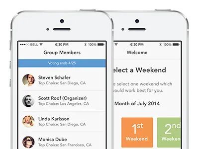Weekend Retreat With Friends app button chat clean colorful flat fun light minimal mobile photo playful