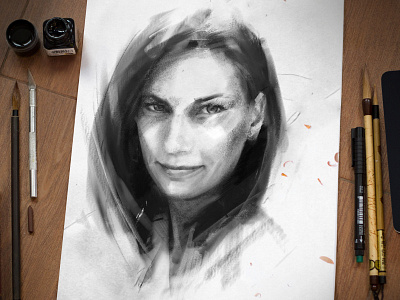 Mysterious look drawing face illustration look pencil portret