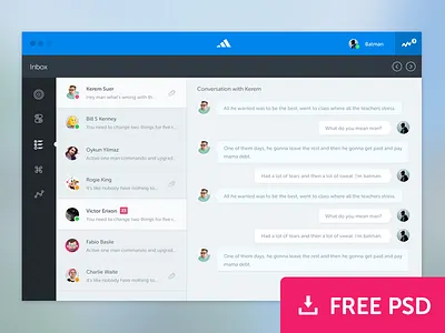 (FREE PSD) Conversation App chat download flat free freebie inbox ios mail mailbox messages psd ui
