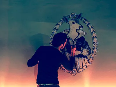 Miss Daisy Oh'Deer classic deer frame hand made illustration interior design marker monochrome pen posca vintage wall painting