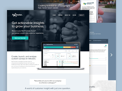 Promoter Teaser app bar chart blue circle chart dashboard nps parallax survey web app