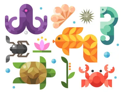 Magical sea beetle crab fish geometric horse octopus sea sink turtle urchin water