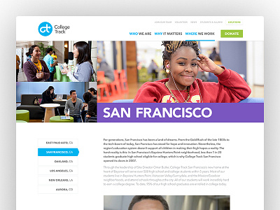 College Track bold design development non profit npo responsive rwd subpage