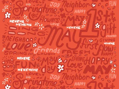Happy May brush flowers lettering may pattern