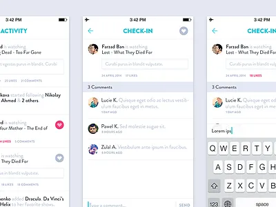 Activity Feed - TV Shows App activity app check in comments flat ios ios 7 retina tv shows