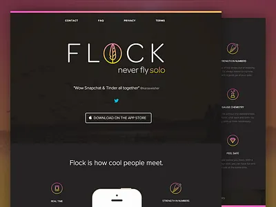 Flock App app dark dating debut flock homepage iphone launch ui video website