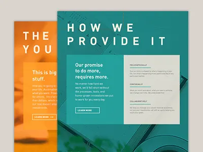 Homepage Design Round 2 - Full View blue boxes grid interactive orange photos turquoise typography ui web design website