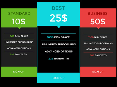Minimalist Pricing Table color colorful element modern price pricing simple table tables web