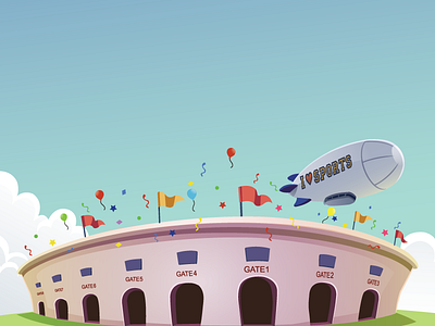 Illustration for Sport Site blue flags gate simple sky sport stadium vector