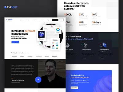 Evisort - Intelligent contract management 2023 accelerates business app black blue contract evisort figma graphic design home page landing page management mobile product saas trends ui ux visual design webpage