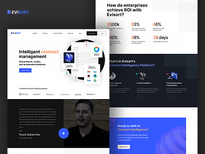 Evisort - Intelligent contract management 2023 accelerates business app black blue contract evisort figma graphic design home page landing page management mobile product saas trends ui ux visual design webpage