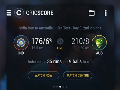 Cricket Score App v2 android app clean cricket dark flat mobile score simple transparent ui ux