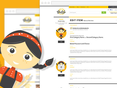 Grubsly cakes cartoon cookies feed flat food illustration orange ui ux web design yellow