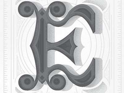 Eloquent E drop cap handmade lettering linework ornamental poster screenprinting texture wood type