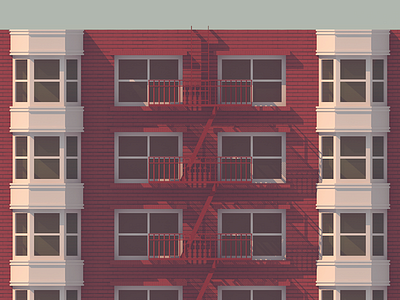 Brick and Bay Windows architecture brick building fire escape freebie geometry lighting shadows symmetry wallpaper