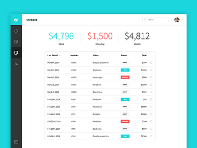 Invoices Page amount avatar fintech invoice invoice template invoices mail payments quoterobot search ui user interface design