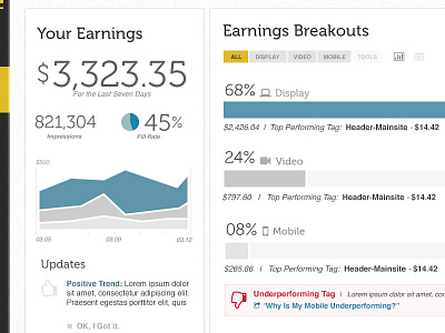 Earnings Dash analytics ui ux