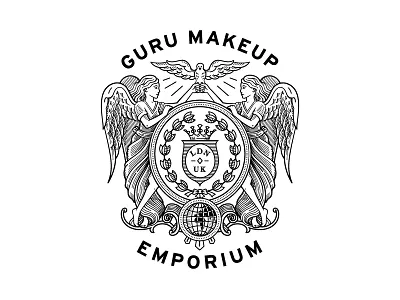 Guru Makeup Emporium black and white branding identity illustration logo makeup retail logo seal vintage
