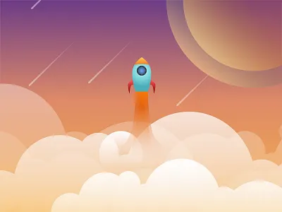 Rocket Blast clouds comet design gradient layers rocket sketch3 space sun