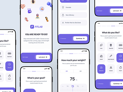 Fitlab - Profile Set Process | Fitness App Case Study activity animation calories case study concept exercises fitness app fitness application fitness plan fitness tracker gym health app health overview healthcare interaction lifestyle nutrition tracker personal training workout app yoga