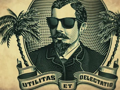 Sí Señor banner brazil crest engraving etching illustration man portrait simon frouws tree vintage woodcut