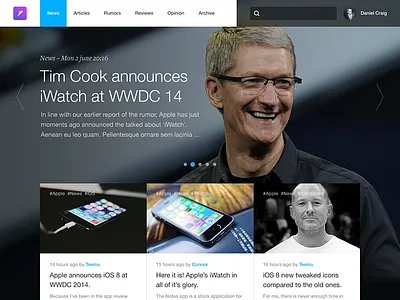 News apple flat gui metro news ui web design website