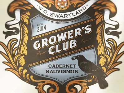 Something to crow about... banner crow engraving etching illustration packaging packaging design simon frouws vintage wine wine label woodcut