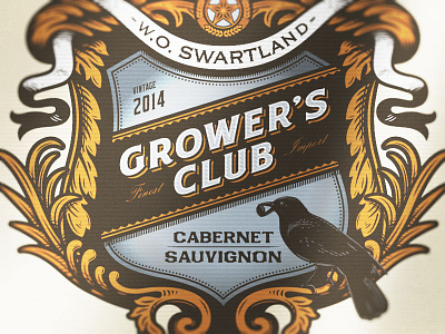 Something to crow about... banner crow engraving etching illustration packaging packaging design simon frouws vintage wine wine label woodcut