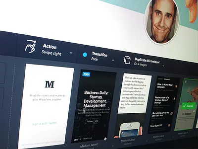 Redesigned Marvel Editor - with gestures! edit gestures image modal prototype select transition ui web
