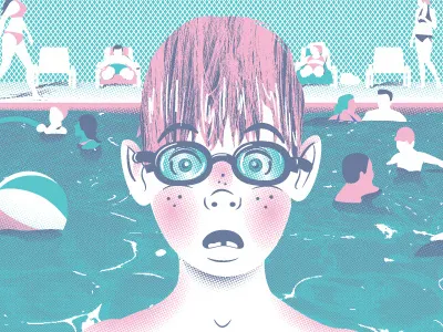 Surfer Blood/Misfruits boy fun gig illustration poster script summer surfer blood swimming pool swimsuit texture water