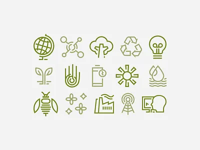 Icons bee bulb eco factory globe hand icons radio recycle sun tree water