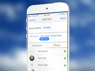 Add User Screen facebook flat friends group ios ios7 iphone phone share user interface
