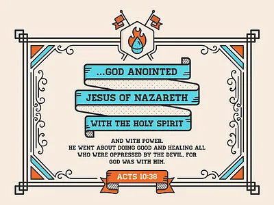 Acts 10:38 banner bible fire flat illustration line art logos bible software scripture simple swirls typography verse