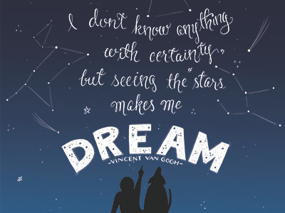 Starry Night hand lettering illustration night stars