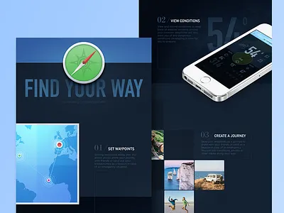 Wayfinder Presentation Deck Excerpt clean compass data flat graph layout map marketing mockup ui web