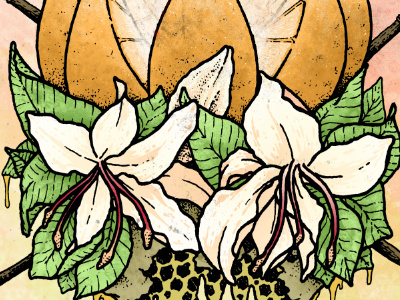 WIP Finsihed digital flowers honey illustration ink leaves orange packaging skull soap wip