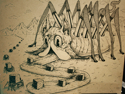 Cat Factory cat creeps drawing ink pen spider