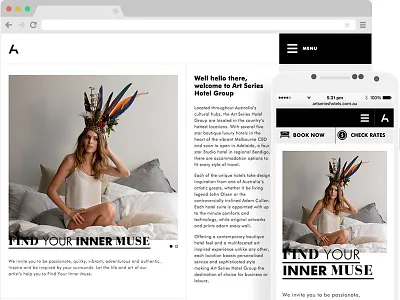 Art Series Hotel UX Design Development accommodation booking fonts hotel responsive style typography website