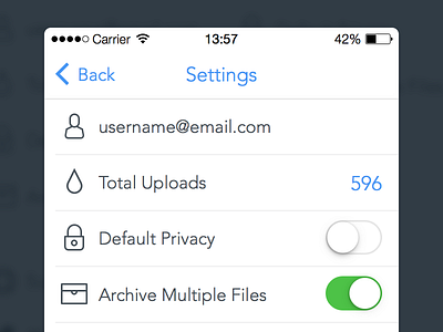 Settings view app cloudapp ios ios7 mobile rainy settings ui user interface