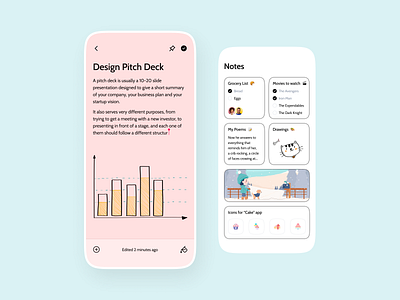 Notes Mobile App Design app application cute design ios light theme mobile notes pink stroke ui ux vector white
