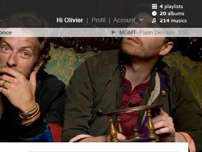 Top menu layout for social music website airtist album coldplay header layout music playlist top menu