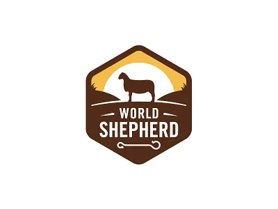 World Shepherd Project brown hexagon icons identity labels logo meat sheep shepherd staff sunset yellow